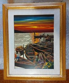 Quadro - Posillipo, Il Mare "Marina al Tramonto".