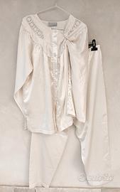 Pigiama donna in raso, tg 50 / 52, bianco ricamato