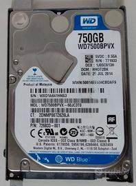 Hard disk 750gb  2,5" testato funzionante al 100%.