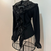 Victorian-Inspired Angora Blend Blouse with Asymme