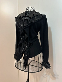 Victorian-Inspired Angora Blend Blouse with Asymme