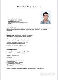 Cameriere aiuto cuoco aiuto panificio magazziniere