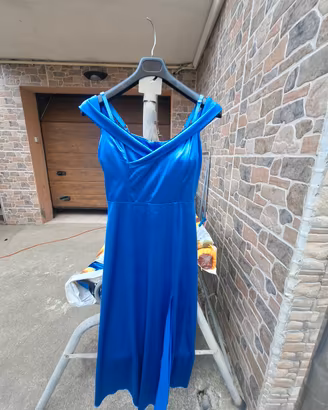 Abito Lungo Blu Royal Satinato 