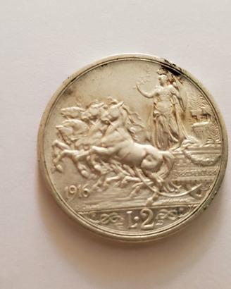 2 LIRE 1916 QUADRIGA BRIOSA Regno D'italia 