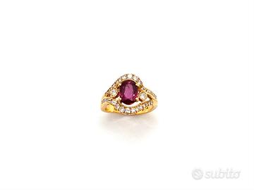 Anello oro giallo diamanti e rubini
