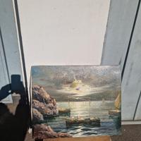 quadro olio su tela barchette