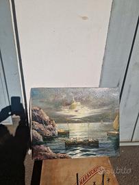 quadro olio su tela barchette