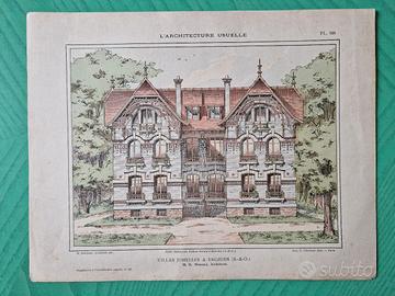 Stampa antica 1900 architettura Enghien Les Bains