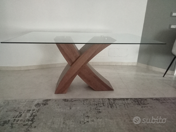 Tavolo soggiorno vetro e legno