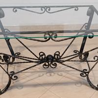 Tavolo artigianale ferro battuto con base in vetro