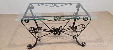 Tavolo artigianale ferro battuto con base in vetro