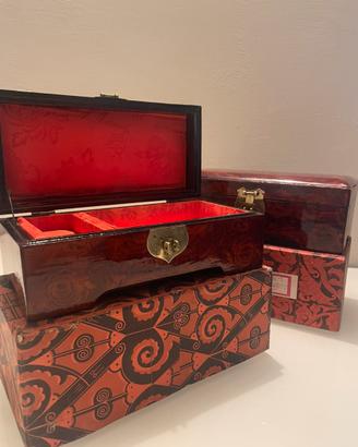 Coppia cofanetti portagioie vintage cinesi legno
