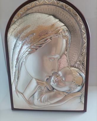 Quadro Icona Sacra Madonna con Bambino in Argento