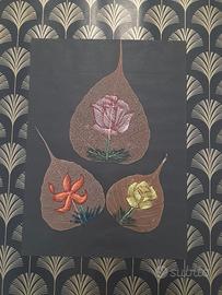 Foglia sacra Pipal 3fiori Guna rosa giallo arancio