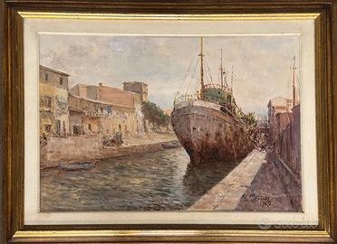 Giuseppe Mazzon olio canale Burlamacco a Viareggio