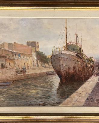 Giuseppe Mazzon olio canale Burlamacco a Viareggio