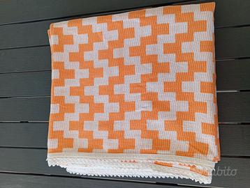 Coperta cotone 140x190 arancio e bianco