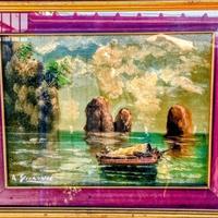 Quadro con Faraglioni di Capri dipinto a mano.
