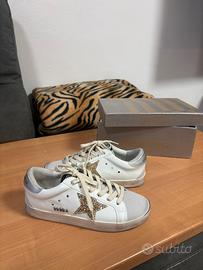 Golden Goose Sneakers bianche e argento glitter