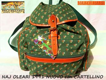 NAJ OLEARI Vintage ZAINO stoffa e cuoio 1991 NUOVO