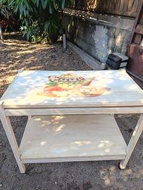 carrello portavivande in legno decapato 
