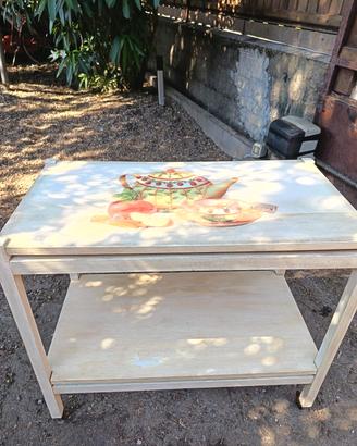 carrello portavivande in legno decapato 