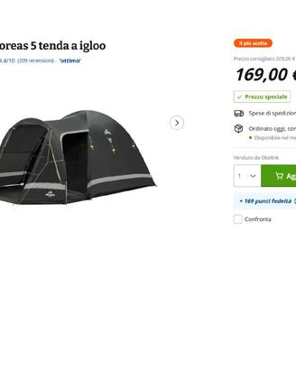 Tenda Campeggio Obelink Boreas 5 Posti Igloo NUOVA