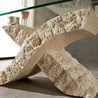 Tavolino con Base in Pietra Fossile, Struttura in 