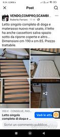 letto singolo completo di doga e materasso nuovo 