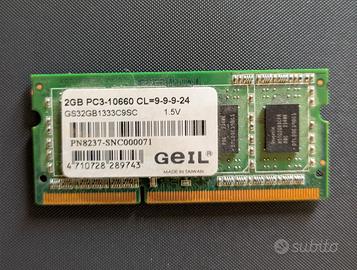 Memoria RAM SO-DIMM DDR3 PC3-10600 1333MHz 2GB Lap