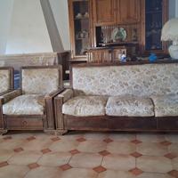 Divano Vintage in legno Noce + 2 Poltrone 