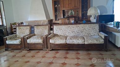 Divano Vintage in legno Noce + 2 Poltrone 