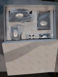 set da scrivania pelle nera e argento  GBG argenti