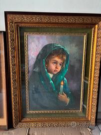 Quadro olio su tela - Bambina con candela