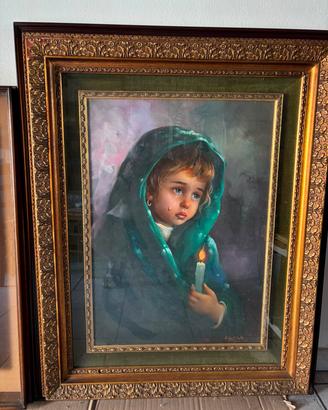 Quadro olio su tela - Bambina con candela