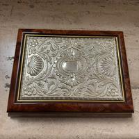Cofanetto vintage legno  placca in argento 925