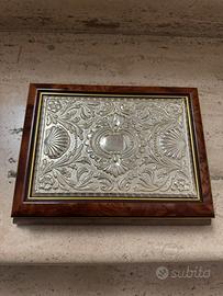 Cofanetto vintage legno  placca in argento 925