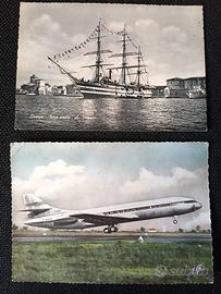 2 Cartoline Vintage Nave Vespucci e Aereo Caravel