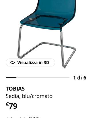 sedia trasparente blu/cromato Ikea "Tobias" 
