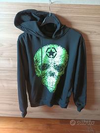 felpa con cappuccio nero con teschio verde tg L