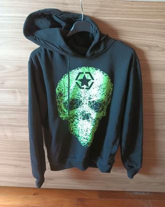 felpa con cappuccio nero con teschio verde tg L