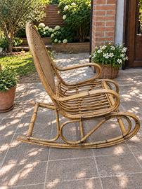 Sedia a dondolo vintage bambù/rattan