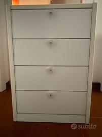 Cassettiera bianca a 4 cassetti