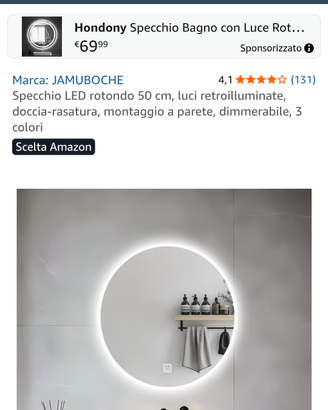 Specchio tondo retroilluminato led