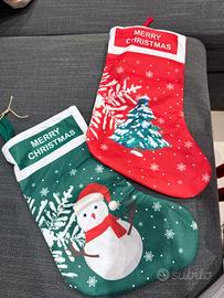 Calze natalizie con pupazzo di neve e albero