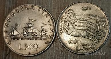 #2246–Due Monete 500L CARAVELLE e CAVALLI, Argento