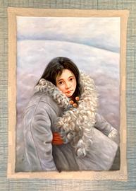 Dipinto "Bambina in inverno" firmato Ai Xuan