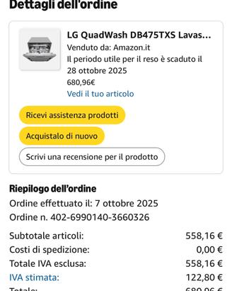Lavastoviglie incasso LG