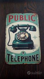 Insegna telefono pubblico inglese in metallo 