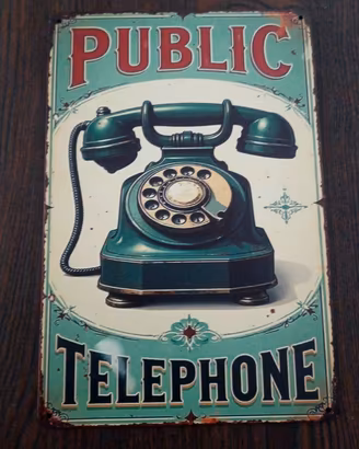 Insegna telefono pubblico inglese in metallo 